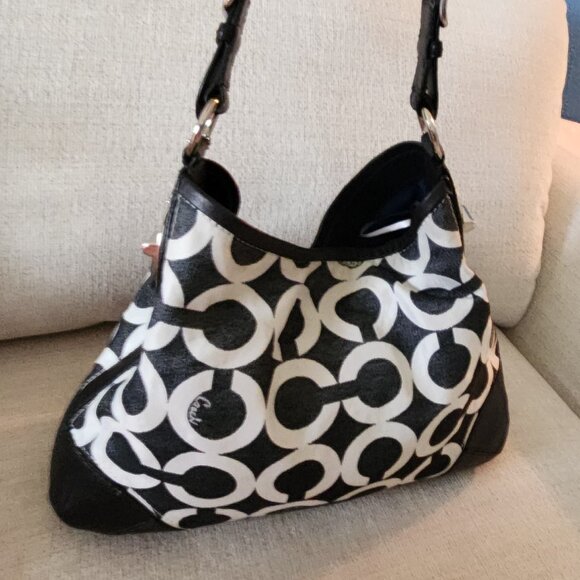 Euc Coach Peyton Op Art Black Hobo Shoulder Bag Purse - Picture 3 of 14